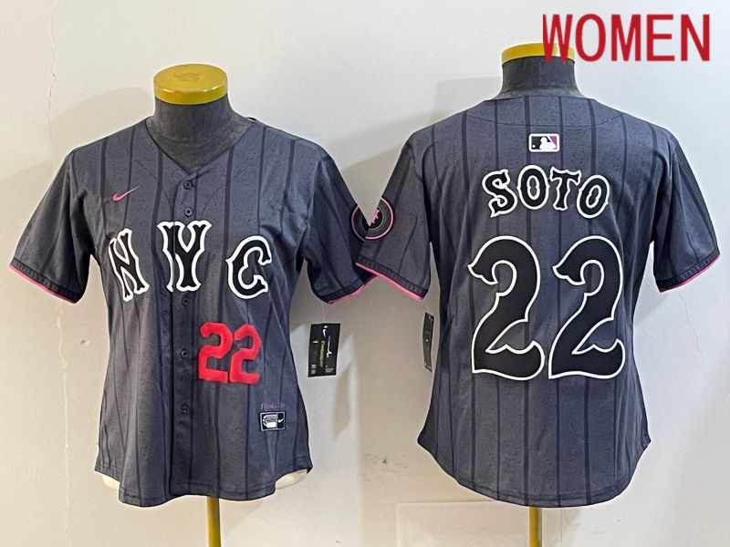 Women New York Mets #22 Soto Black City Edition 2024 Nike MLB Jersey style 3